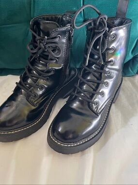 Black Lace-Up Combat Boots with Side Zip Dr Martin inspired